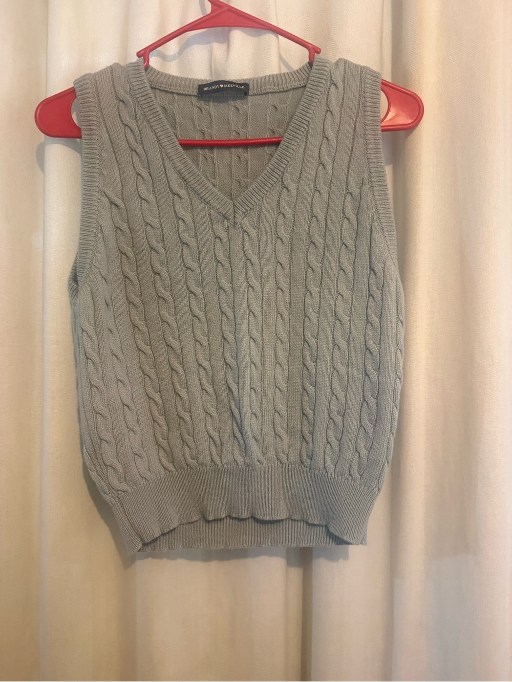 Brandy Melville Light sage green Cable Knit V-Neck Sweater Vest